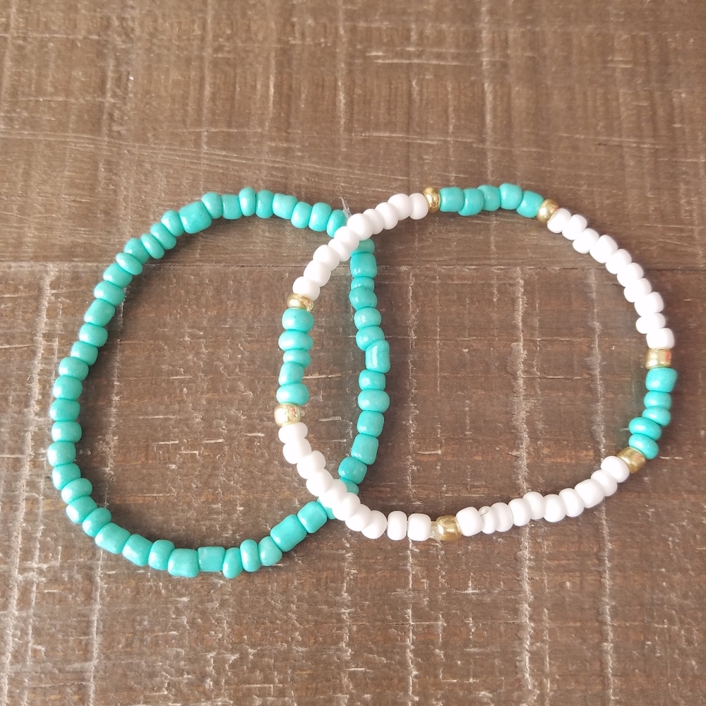 Set of 2 Turquoise Seed Bracelets